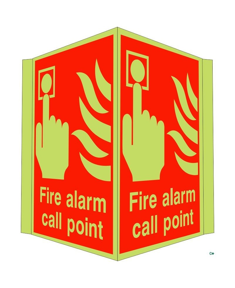 Photoluminescent Fire Alarm Call Point Projecting Sign - Class C