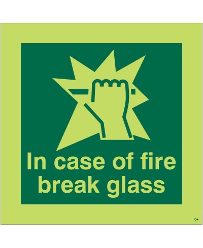 Photoluminescent In Case Of Fire Break Glass Sign - Class C