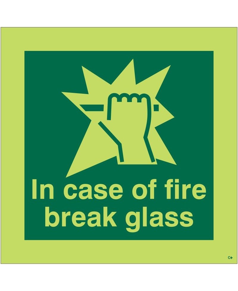 Photoluminescent In Case Of Fire Break Glass Sign