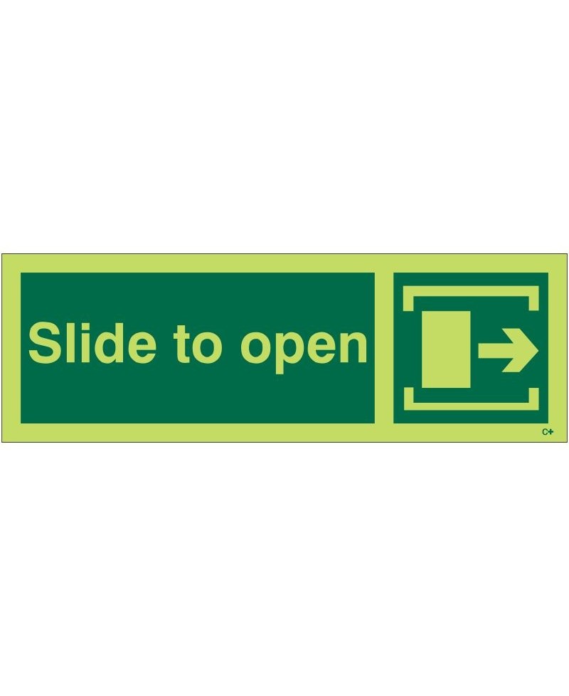 Photoluminescent Slide to Open Arrow Right Sign - Class C