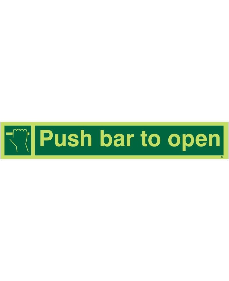 Photoluminescent Push Bar To Open Sign - Class C