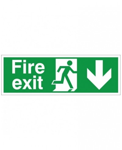 Fire Exit Arrow Down Brushed Aluminium Sign