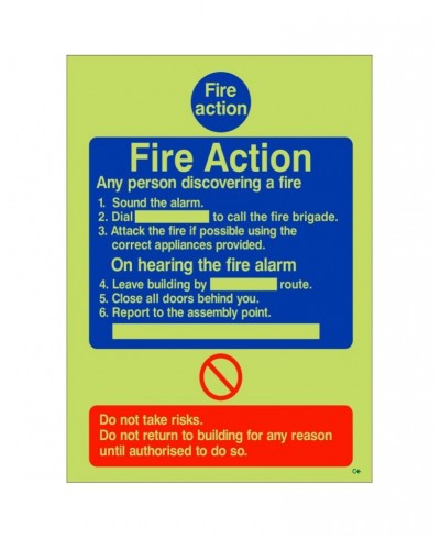Glow In The Dark 6 Point Fire Action Notice Sign - Any Person Discovering a Fire
