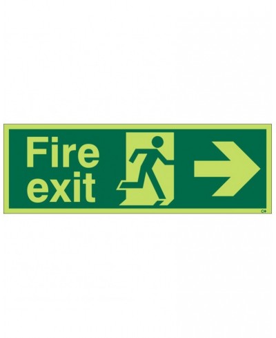 Extra Large Glow in the Dark Fire Exit Right Sign 900mm x 300mm