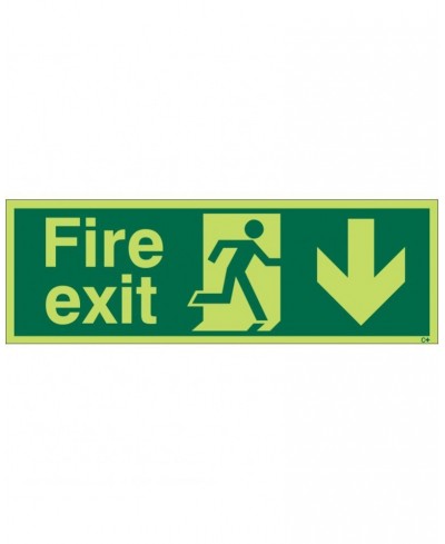 Extra Large Glow in the Dark Fire Exit Down Sign 900mm x 300m