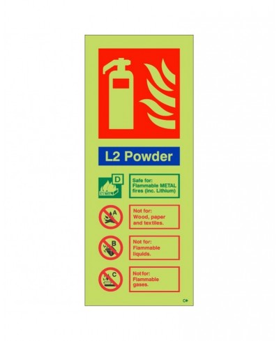 Glow In The Dark L2 Powder Fire Extinguisher ID Sign