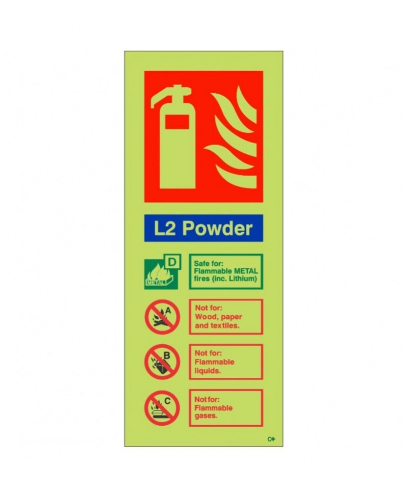 Glow In The Dark L2 Powder Fire Extinguisher ID Sign 80x200h Portrait