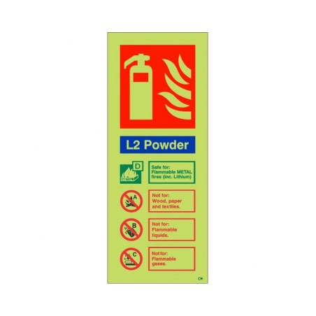 Glow In The Dark L2 Powder Fire Extinguisher ID Sign 80x200h Portrait