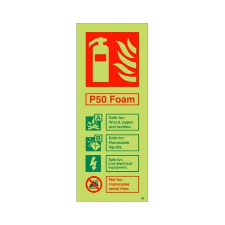 Glow In The Dark P50 Foam Fire Extinguisher ID Sign 80x200h Portrait