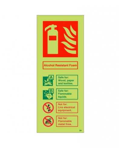 Glow In The Dark Alcohol Resistant Foam Fire Extinguisher ID Sign