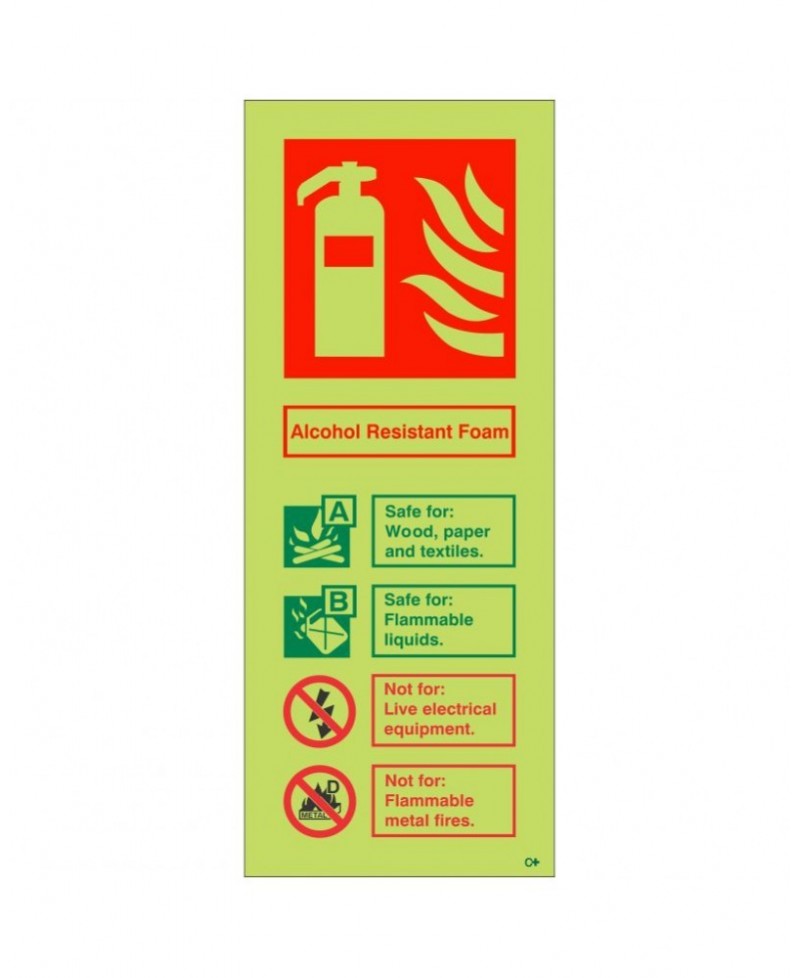 Glow In The Dark Alcohol Resistant Foam Fire Extinguisher ID Sign ...