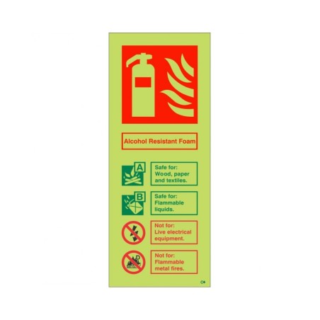 Glow In The Dark Alcohol Resistant Foam Fire Extinguisher ID Sign 80X200h Portrait