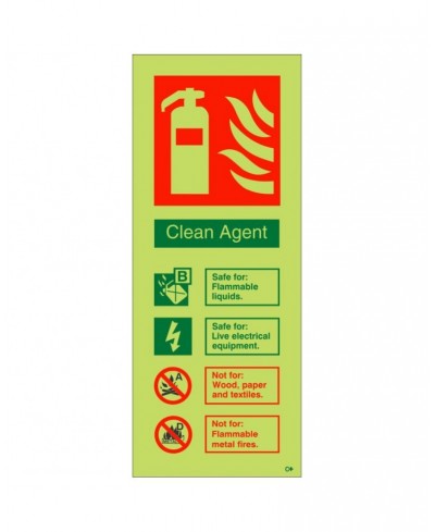 Glow In The Dark Clean Agent Fire Extinguisher ID Sign