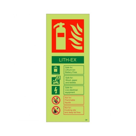 LITH-EX Glow In The Dark Fire Extinguisher ID Sign 80x200h