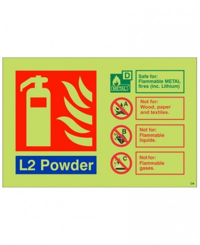 Glow In The Dark L2 Powder Fire Extinguisher ID Sign