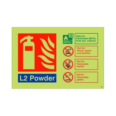 Glow In The Dark L2 Powder Fire Extinguisher ID Sign