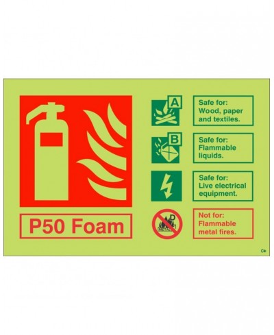 Glow In The Dark P50 Foam Fire Extinguisher ID Sign