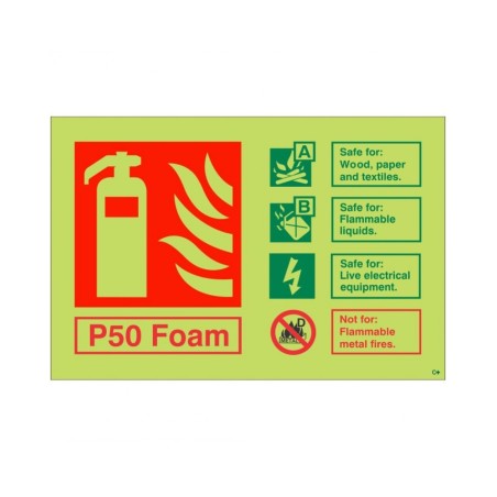 Glow In The Dark P50 Foam Fire Extinguisher ID Sign