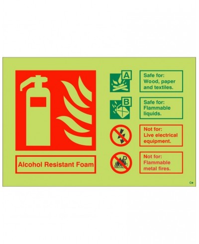 Glow In The Dark Alcohol Resistant Foam Fire Extinguisher ID Sign