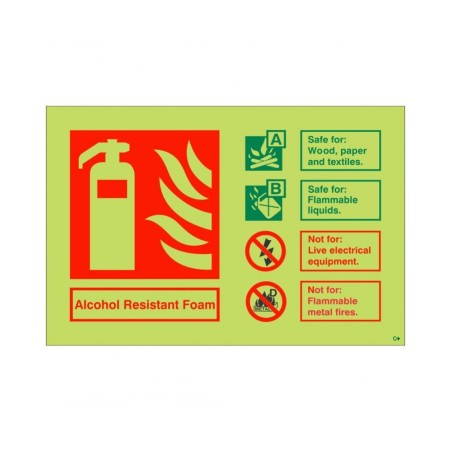 Glow In The Dark Alcohol Resistant Foam Fire Extinguisher ID Sign