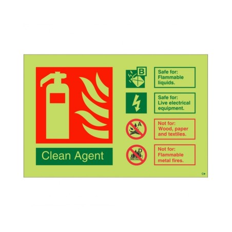 Glow In The Dark Clean Agent Fire Extinguisher ID Sign 150mm X 100mm