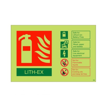 Glow In The Dark LITH-EX Fire Extinguisher ID Sign 150mm x 100mm Landscape