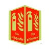 Glow in the dark fire extinguisher projecting safety sign