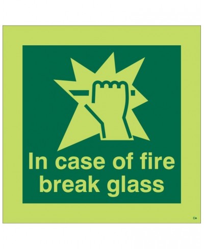 Photoluminescent In Case Of Fire Break Glass Sign