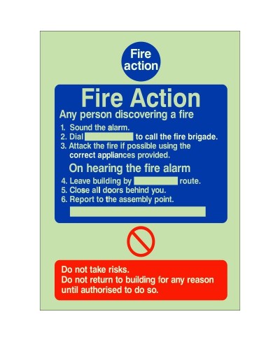 6 Point Fire Action Notice Sign - Any Person Discovering a Fire