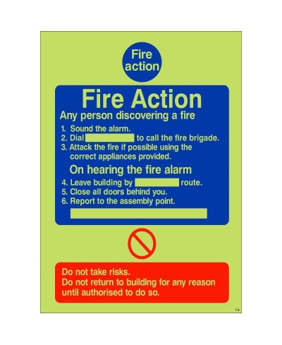 6 Point Fire Action Notice Sign - Any Person Discovering a Fire