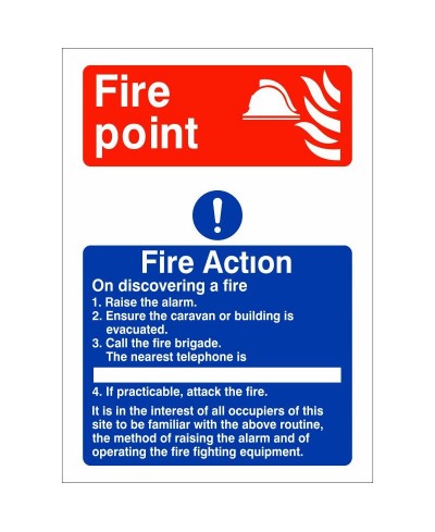 4 Point Fire Action Notice Sign for Caravans - On Discovering A Fire