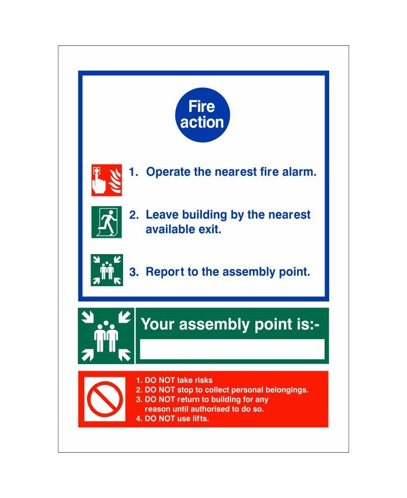 3 Point Fire Action Notice Sign - Your Assembly Point Is