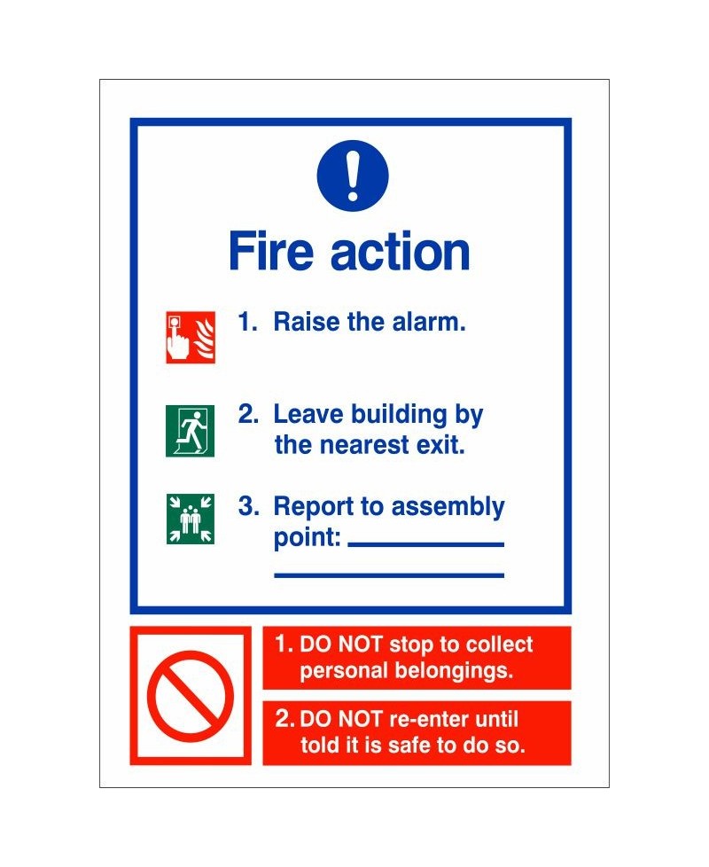 3 Points Fire Action Notice Sign
