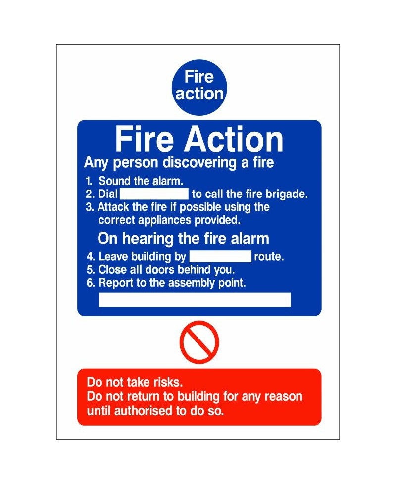 6 Point Fire Action Notice Sign - Any Person Discovering a Fire