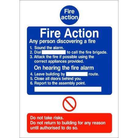 6 Point Fire Action Notice Sign - Any Person Discovering a Fire