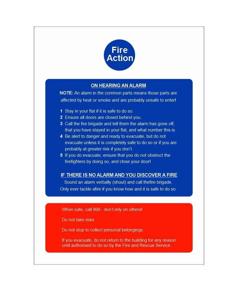 Stay Indoors (Stay Put) - Fire Action Notice Sign (for flats and apartments)