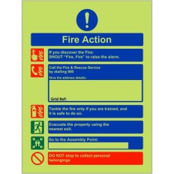 Glow In The Dark Holiday Lets Fire Action Notice Sign - BS 5499 Compliant Glow In The Dark Holiday Lets Fire Action Notice Sign - BS 5499 Compliant