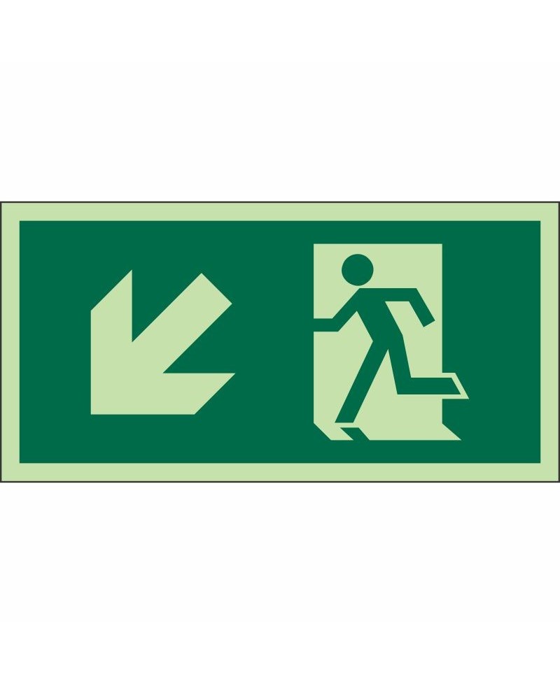 ISO Glow in the Dark Fire Exit Arrow Down Left Sign