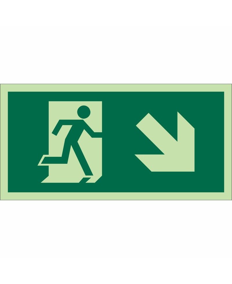 ISO Glow in the Dark Fire Exit Arrow Down Right Sign