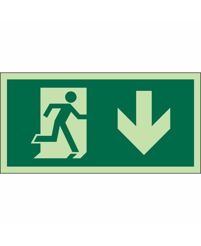 ISO Glow in the Dark Fire Exit Arrow Down Sign