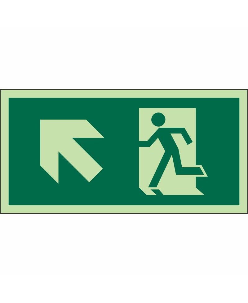 ISO Glow in the Dark Fire Exit Arrow Up Left Sign