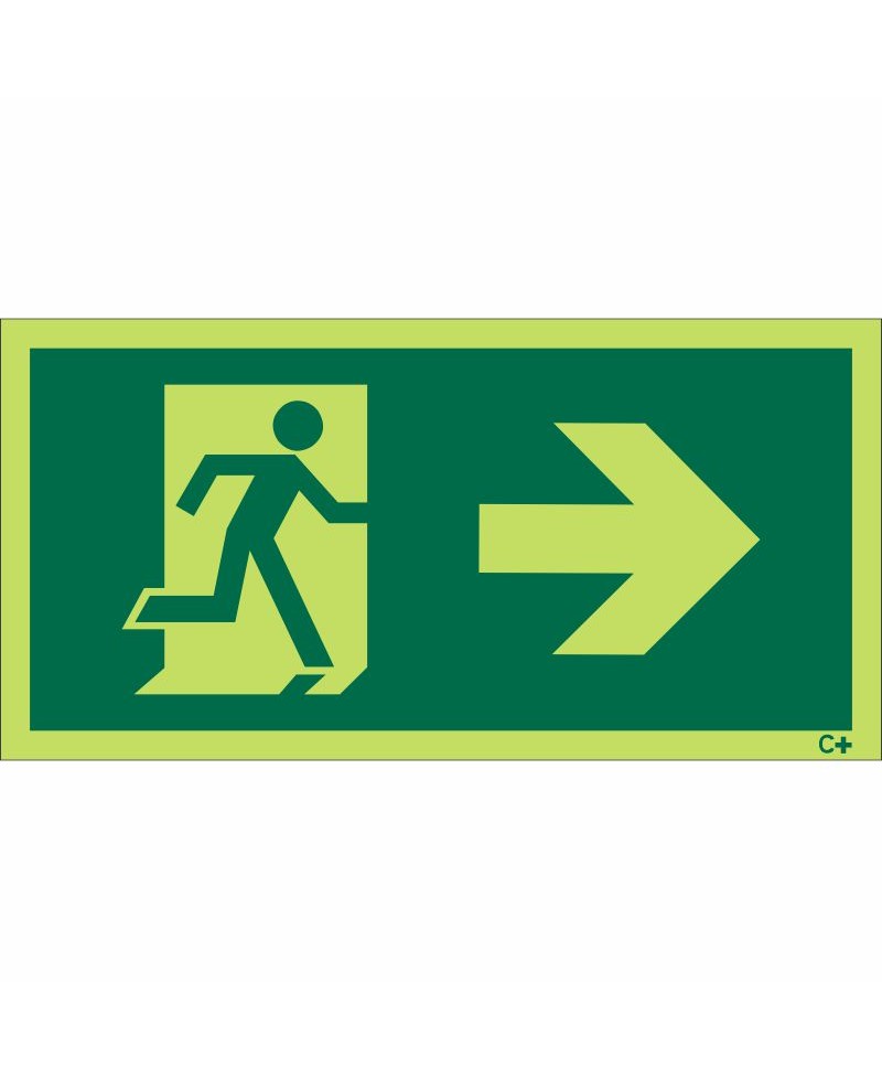 ISO Glow in the Dark Fire Exit Arrow Right Sign