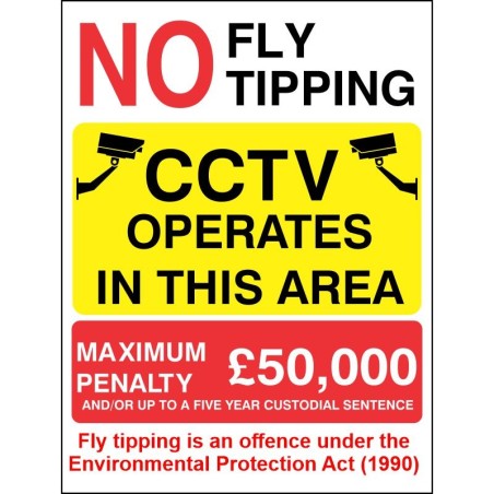 No Fly Tipping CCTV Operates (Max Penalty) Sign