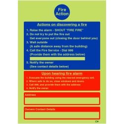 Glow In The Dark Hotel Guest House Fire Action Notice Sign - BS 5499 Compliant Glow In The Dark Hotel Guest House Fire Action Notice Sign - BS 5499 Compliant