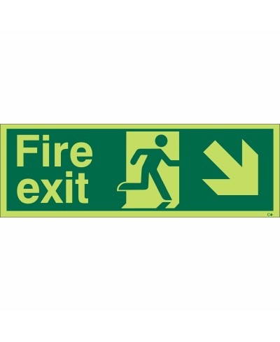 Glow in the Dark Fire Exit Down Right Sign