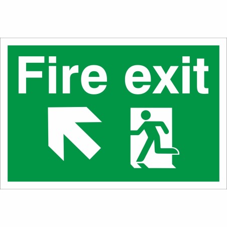 fire exit man running arrow up left sign 300x200mm