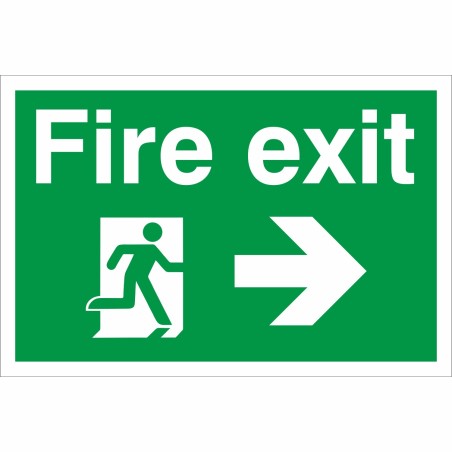 fire exit man running arrow right sign 300x200mm