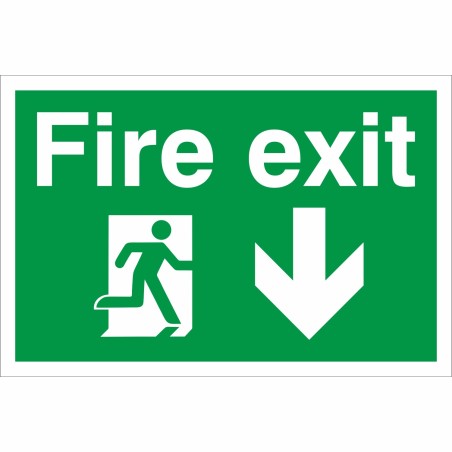 fire exit man running arrow down sign 300x200mm