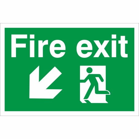 fire exit man running arrow down left 300x200mm