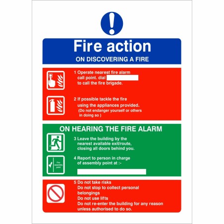 fire action sign 150x200mm